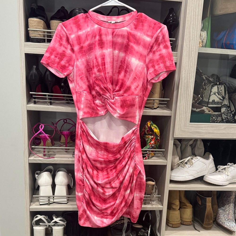 Superdown Maureen jersey mini-dress Vibrant Pink Tie-Dye